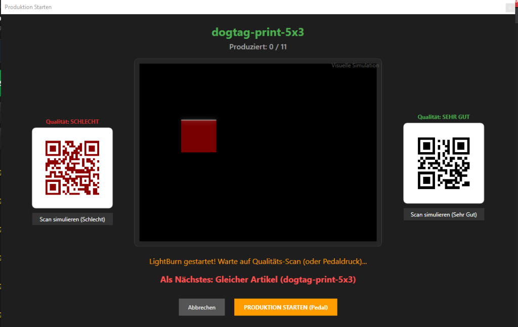 LaserLoop Produktionsfenster